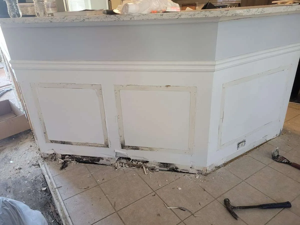 Water damage and mold on kitchen during Storm Damage Restoration in Collinsville